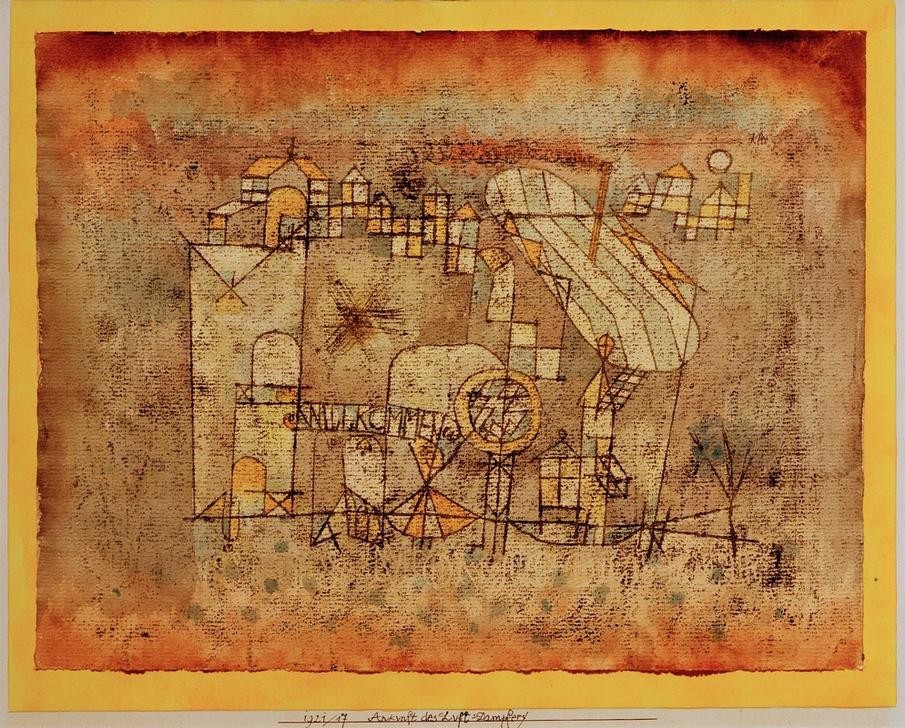 Paul Klee, Ankunft des Luft=dampfers (Bauhaus,Dampfmaschine,Deutsche Kunst,Kunst,Luftfahrt,Maschine,Luftschiff,Schweizerische Kunst,Dampfkraft)