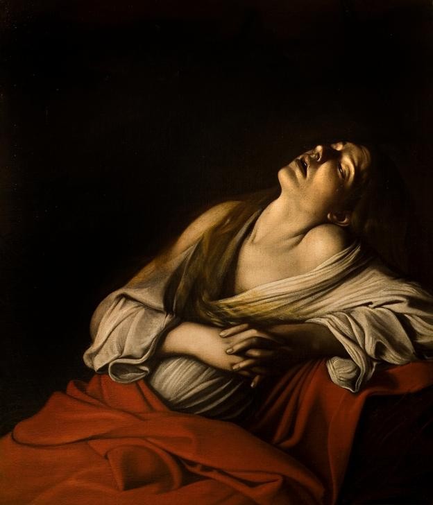 Caravaggio, Maria Magdalena in Verzückung (Ekstase, Verzückung, Heilige,  Religion,Neues Testament, Erotik, Barock, hell-dunkel, Klassiker, Malerei, Wunschgröße, Wohnzimmer)
