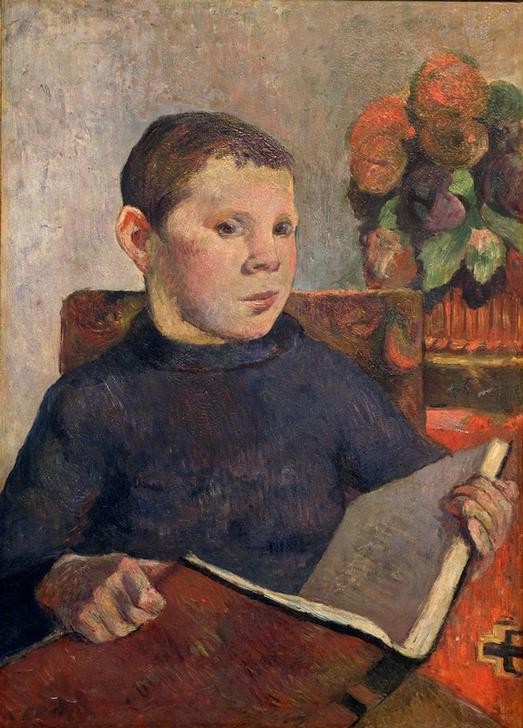 Paul Gauguin, Bildnis des Sohnes Clovis mit einem Buch (Buch,Familie,Kind,Kunst,Leser,Portrait,Lesen (Allgemein),Französische Kunst,Knabe,Sohn,Schulkind,Sohn Von Berühmten,Jungverstorbene,Halbfigur,Person)