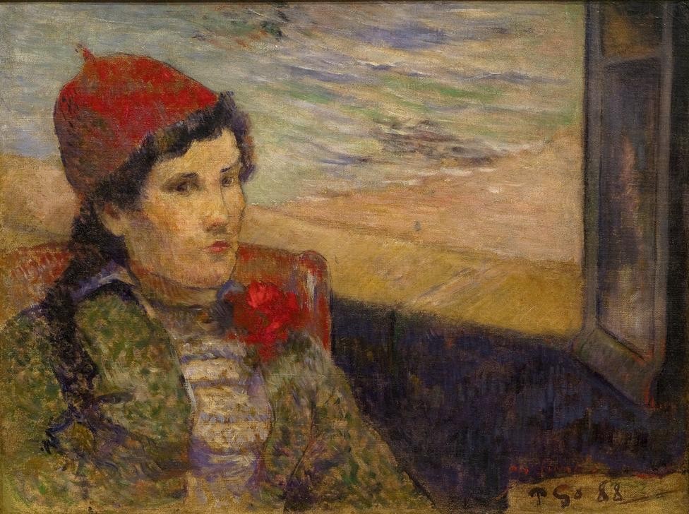 Paul Gauguin, Die Verlobte (Frau,Kunst,Portrait,Französische Kunst,Verlorene Kunstwerke,Knabe,Verlobte,Junge Frau,Brustbild,Fenster (Geöffnet))