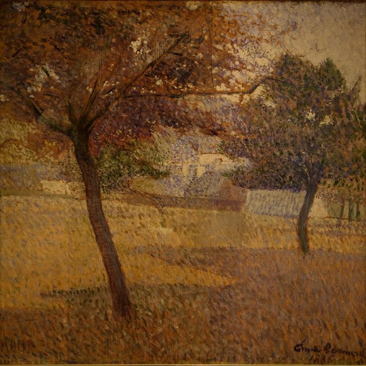 Emile Bernard, Obstgarten in Pont-Aven (August, Garten Und Park, Jahreszeiten, Landschaft, Obstbau, Sommer, Obstgarten, Baum,  Klassische Moderne,  Wohnzimmer, Wunschgröße, bunt)