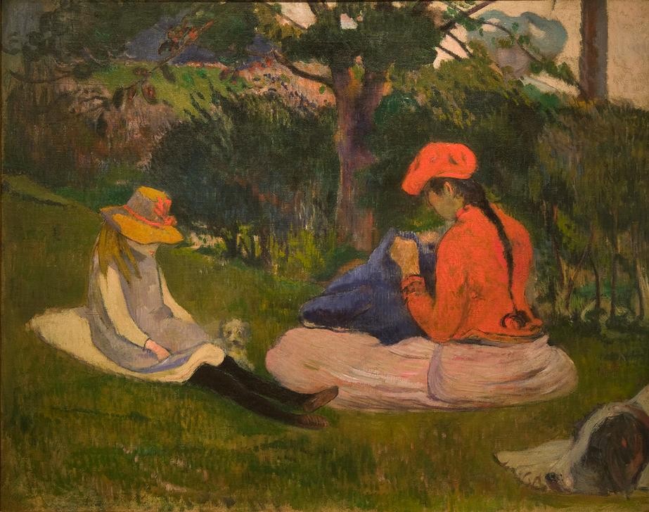 Paul Gauguin, Die Näharbeit (Frau,Handarbeit,Kunst,Landschaft,Mädchen,Nähen,Französische Kunst,Im Freien (Allgemein))