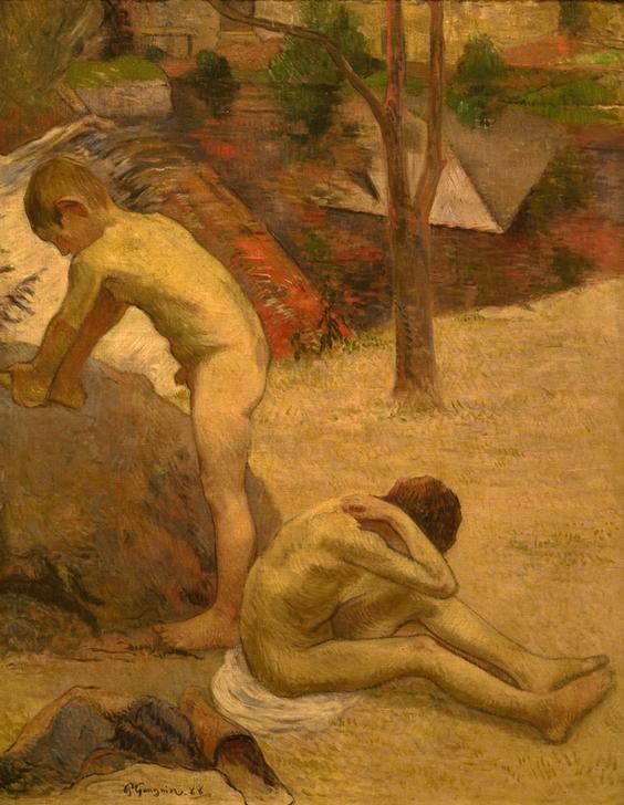 Paul Gauguin, Badende bretonische Knaben (Körperpflege,Bad Im Freien,Bad,Dorfkind,Jahreszeiten,Kind,Kunst,Landschaft,Sommer,Volkskunde,Akt,Französische Kunst,Knabe,Kinderleben,Synthetismus,Land Und Leute)