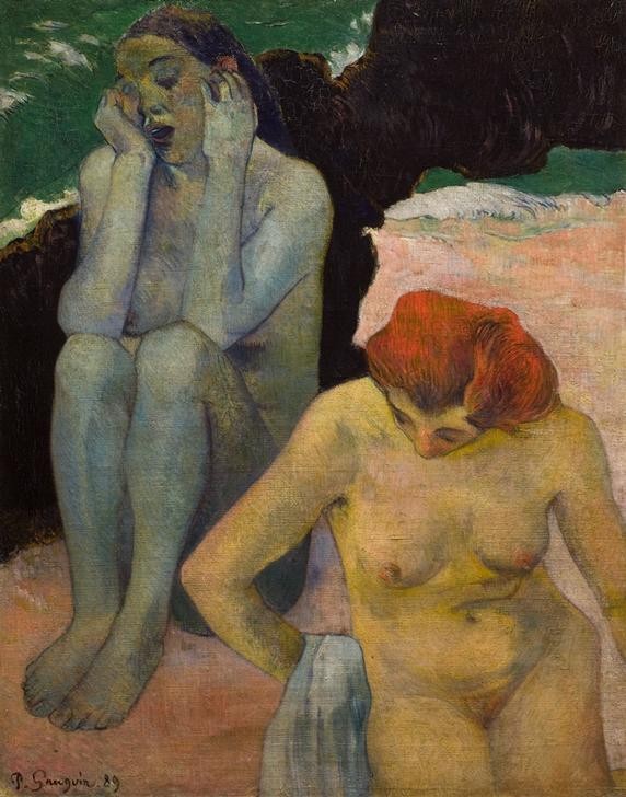 Paul Gauguin, Leben und Tod (Bad Im Freien,Bad,Frau,Krankheit,Kunst,Mensch,Tod,Trauer,Akt,Melancholie,Vanitas,Französische Kunst,Leben,Gesundheit,Gegensatz,Synthetismus)