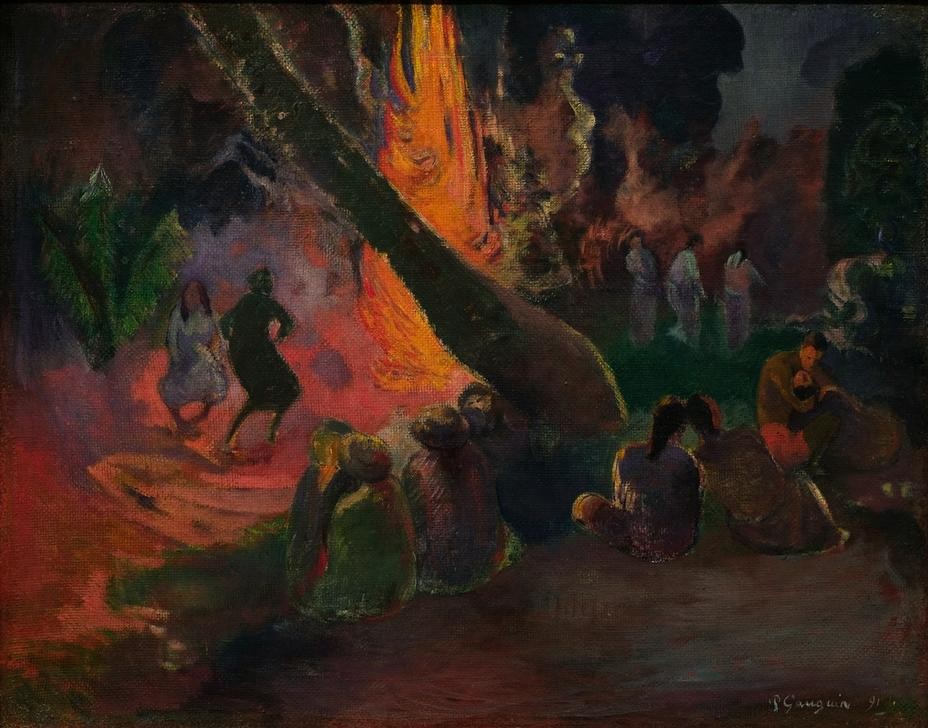 Paul Gauguin, Upaupa (Feste,Feuerstelle,Kunst,Tanz,Völkerkunde,Nacht,Lagerfeuer,Französische Kunst,Im Freien (Allgemein),Exotik,Bevölkerung,Synthetismus,Land Und Leute,Dunkelheit)