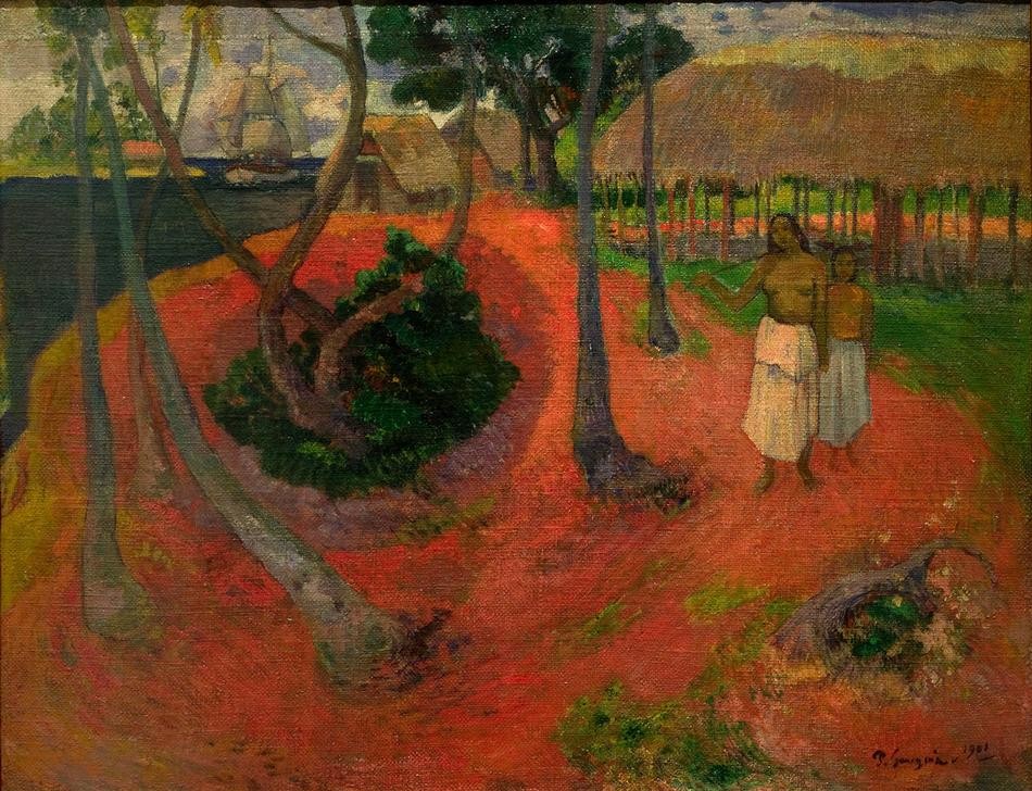 Paul Gauguin, Tahitisches Idyll (Frau,Küste,Kunst,Landschaft,Mädchen,Segelschiff,Strand,Völkerkunde,Meer,Naturvölker,Französische Kunst,Bevölkerung,Junge Frau,Ureinwohner,Synthetismus,Land Und Leute)