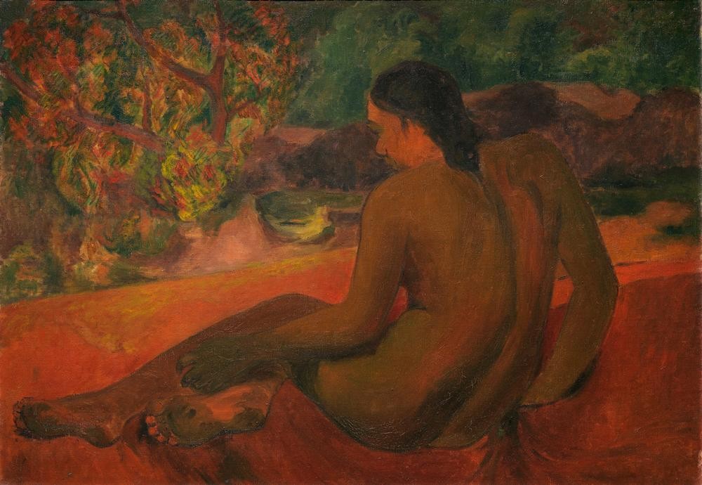 Paul Gauguin, Tahitische Frau (Bad Im Freien,Bad,Frau,Kunst,Freizeit,Völkerkunde,Akt,Rückenakt,Rückenfigur,Französische Kunst,Rücken,Frauenleben,Sitzen,Jahrhundertwende)