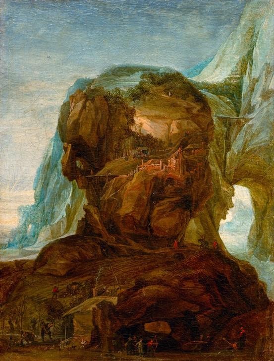 JOOS DE MOMPER, Allegorie des Frühlings (Gebirge,Jahr Und Kalender,Jahreszeiten,Kunst,Landschaft,Frühling,Allegorie,Manierismus,Vexierbild,Niederländische Kunst,Anthropomorphismus,Berggeist,Berg,Elementargeister,Personifizierung)
