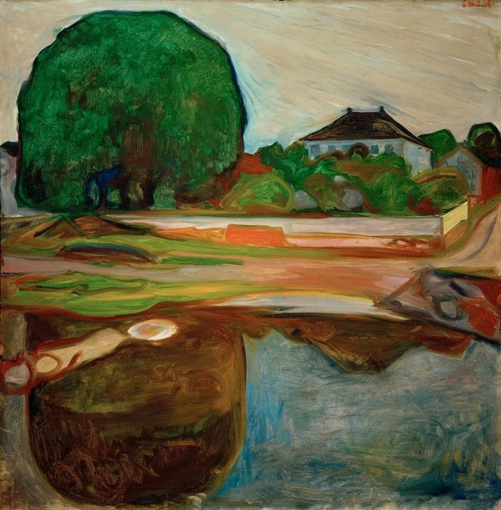 Edvard Munch, Aasgaardstrand (Gewässer,Haus,Kunst,Landschaft,Spiegelung,Baum,Expressionismus,Norwegische Kunst,Jahrhundertwende,Skandinavische Kunst)
