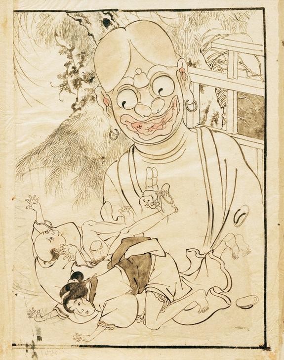 Katsushika Hokusai, Erotische Szene (Erotik,Gespenst,Kunst,Pornographie,Liebespaar,Japanische Kunst,Dämon,Ungeheuer,Sexualität,Schreck,Coitus Interruptus,Komik)