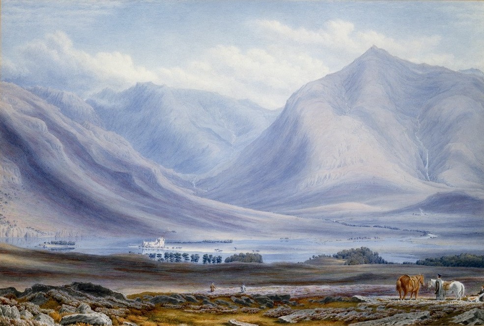 William Turner of Oxford, Grouse Shooting on the Moor near Dalmally, Loch Awe, Argyll (Landschaftsmalerei, Berge, Jags, Moorhuhnjagd, Jäger, England, Romantik, Aquarell, Wunschgröße, Wohnzimmer)