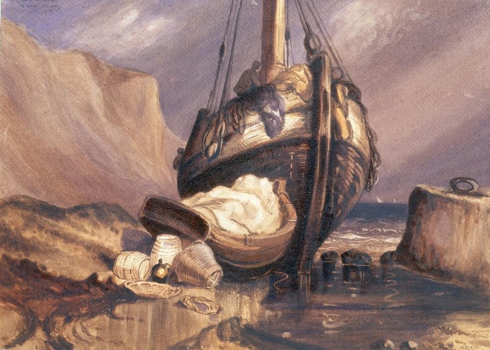 Odilon Redon, Bateau de pêcheur (Fischer,Kunst,Schiffstypen,Fischerboot,Marinemalerei,Kopie,Französische Kunst,Ebbe,Fischkutter,Schifffahrt)