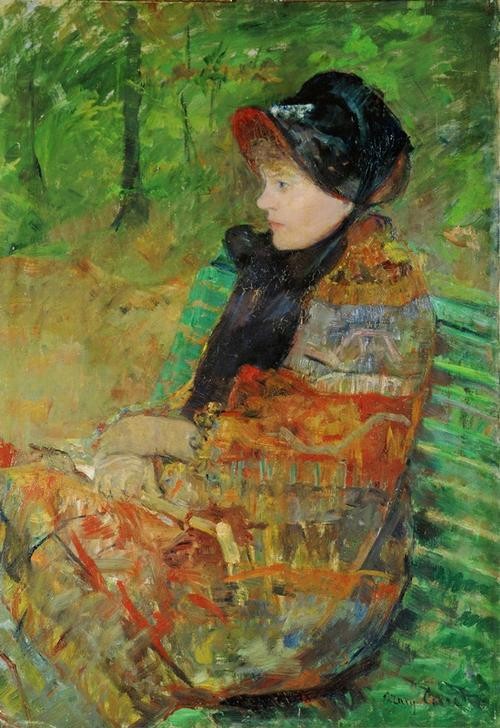Mary Cassatt, Portrait of Lydia Cassat (Impressionismus,Hut,Portrait,Sonnenschirm,Schultertuch,Kleidung (Allgemein),Fin De Siecle,Kopf,Mütze)