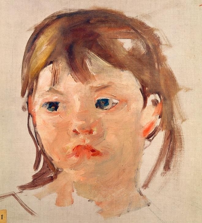 Mary Cassatt, Head of a young girl (Kind,Impressionismus,Portrait)