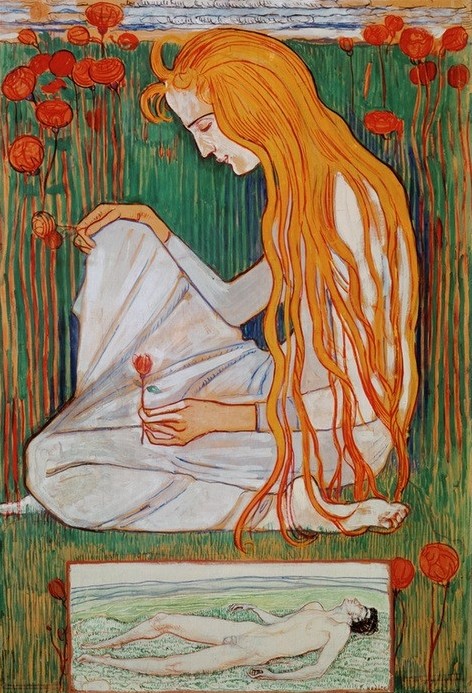 Ferdinand Hodler, The dream (Jugendstil,Kind,Akt,Vision,Blume)