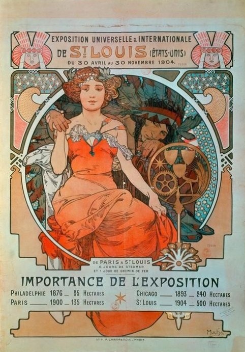 Alfons Maria Mucha, Poster for the Universal and International Exhibition in St. Louis, 1904 (Ausstellung,Mädchen,Plakat,Indianer,Fin De Siecle,Jahrhundertwende)
