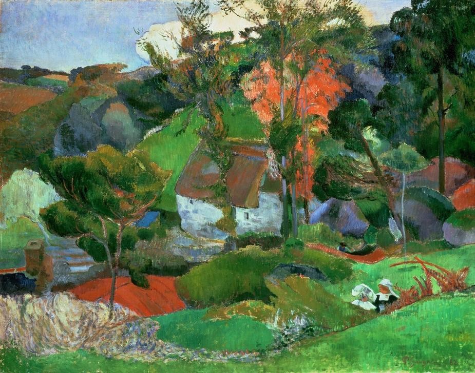 Paul Gauguin, La femme à la cruche, ou Paysage à Pont-Aven (Bauernhaus,Kunst,Landschaft,Französische Kunst,Schule Von Pont-Aven)