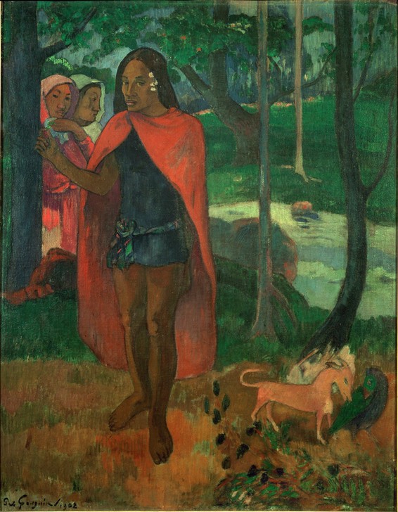Paul Gauguin, Le sorcier d’Hiva Oa, ou Le Marquisien à la cape rouge (Kunst,Mann,Religion,Völkerkunde,Magie,Portrait,Französische Kunst,Medizinmann,Cape,Exotik,Kleidung (Allgemein),Ureinwohner,Ganzfigurig,Zauberer,Umhang,Zauberei)