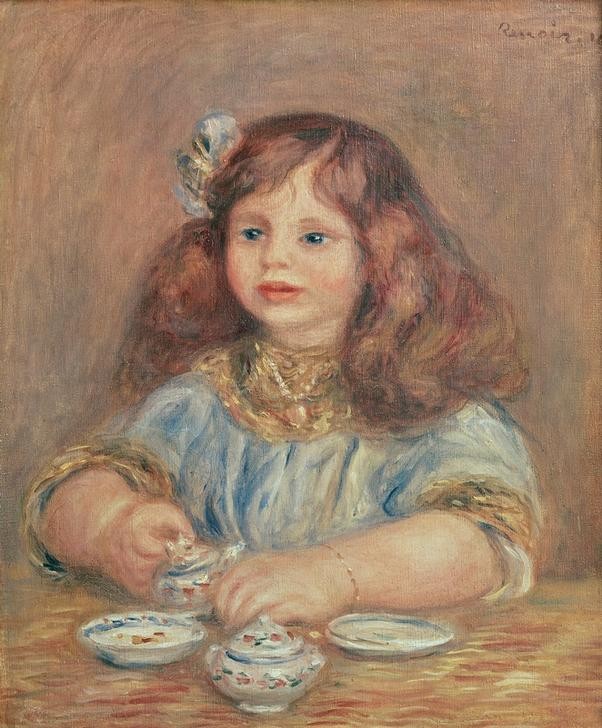 Pierre-Auguste Renoir, Geneviève Bernheim de Villers (1907– 1936) (Kind,Kunst,Mädchen,Mensch,Spielzeug,Impressionismus,Portrait,Französische Kunst,Haarschleife,Kopf,Brustbild)