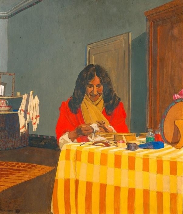 Felix Vallotton, Madame Félix Vallotton (Grafiker,Frau,Kosmetik,Kunst,Maler (Künstler),Toilette (Körperpflege),Ehefrau Von Berühmten,Portrait,Künstlerfrau,Interieur,Französische Kunst,Schweizerische Kunst,Maniküre,Frauenleben,Nabis,Kopf,Toilettentisch,Sitzen,Waschtisch)