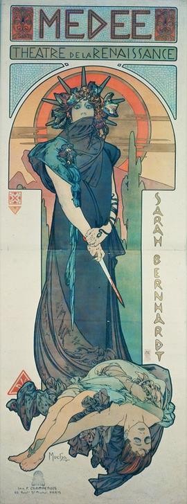 Alfons Maria Mucha, Sarah Bernhardt en Médée (Jugendstil,Schauspielerin,Theater,Plakat,Schauspiel)