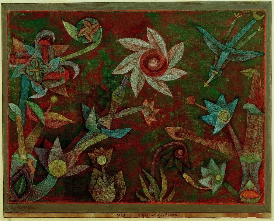 Paul Klee, Kreuz– und Spiralblüten (Botanik,Deutsche Kunst,Kunst,Vogel,Abstrakte Kunst,Schweizerische Kunst,Blume,Abstraktion,Schraffur)