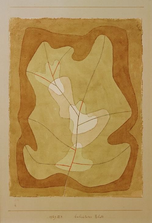 Paul Klee, Belichtetes Blatt (Bauhaus,Botanik,Deutsche Kunst,Herbst,Jahreszeiten,Kunst,Abstrakte Kunst,Schweizerische Kunst,Blatt,Braun,Abstraktion)