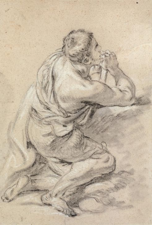 Francois Boucher, Studie eines knienden Mannes mit gefalteten Händen (Christentum,Gebet,Kunst,Mann,Religion,Rokoko,Studie,Französische Kunst,Händefalten,Knien)