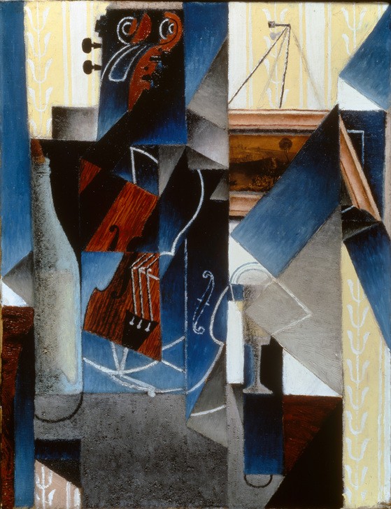 Juan Gris, Violon et gravure accrochée (Bilderrahmen, Geige, Flasche, Stillleben,  Kubismus, Klassische Moderne, Wohnzimmer, Esszimmer, Wunschgröße)