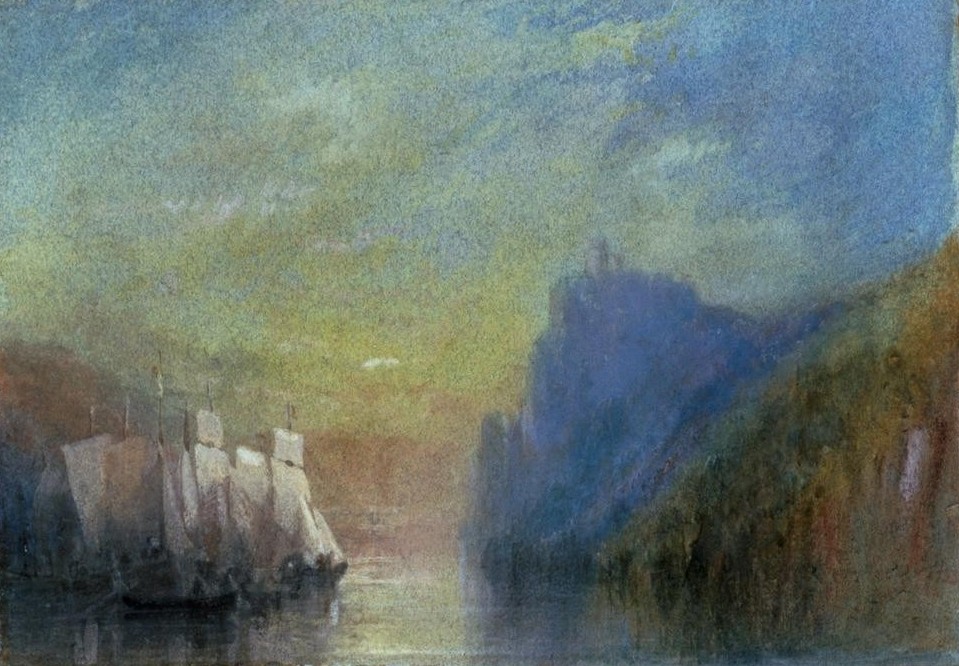 JOSEPH MALLORD WILLIAM TURNER, On the Rhine (Kunst,Landschaft,Segelboot,Fluss,Englische Kunst,Romantik,Rheinromantik)