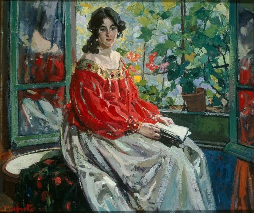 Ulisse Caputo, Dame mit Buch (Buch,Frau,Kunst,Leser,Literatur,Portrait,Italienische Kunst,Leserin,Sitzen)
