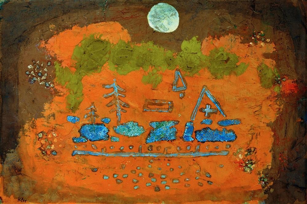 Paul Klee, Vollmondopfer (Bauhaus,Deutsche Kunst,Kunst,Landschaft,Mond,Tageszeiten,Nacht,Abstrakte Kunst,Schweizerische Kunst,Vollmond,Abstraktion)