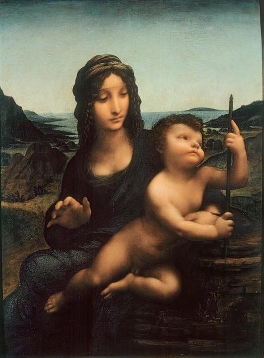 Leonardo da Vinci, Madonna mit der Spindel (Christentum, Religion, Renaissance, Maria mit Kind, Landschaft, Neues Testament, Bibel, Jesusknabe, Sfumato, Madonna mit der Spindel, Wunschgröße, Wohnzimmer, Klassiker)