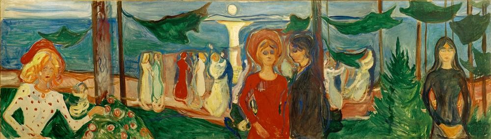 Edvard Munch, Tanz am Strand (Gesellschaftliches Leben,Gesellschaftstanz,Jugendstil,Kunst,Musik,Strand,Tanz,Urlaub,Symbolismus,Sommerurlaub,Expressionismus,Norwegische Kunst,Im Freien (Allgemein),Mittsommernacht,Tanz Im Freien,Skandinavische Kunst,Linde-Fries)