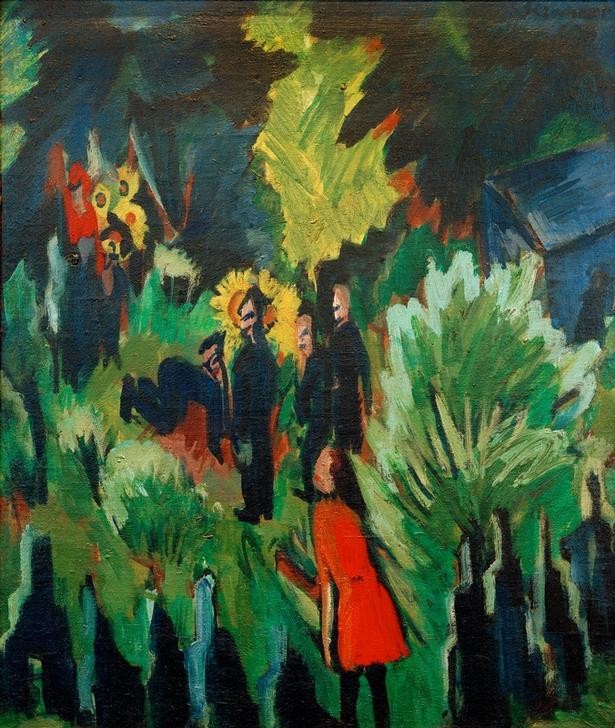 Ernst Ludwig Kirchner, Garten Graef in Jena (Deutsche Kunst,Garten Und Park,Kunst,Menschen Im Park,Mensch,Freizeit,Expressionismus,Die Brücke,Im Freien (Allgemein),Menschen Im Garten,Garten)