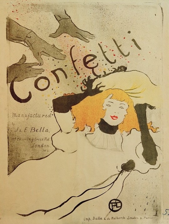 Henri de Toulouse-Lautrec, Confetti (Feste,Frau,Handel,Jugendstil,Papierherstellung,Werbung,Plakat,Hand,Französische Kunst,Gebrauchsgrafik,Papier,Frau In Der Werbung,Konfetti,Papierfabrik)