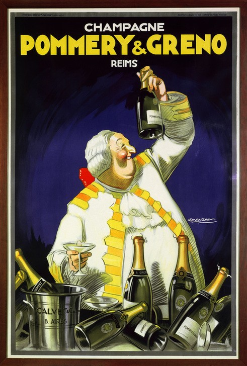 Achille Mauzan, Unbekannt (Plakat, Werbung, Champagner - Flaschen, Alkohol, dicker Mann, Adel, Trunkenbold, Nostalgie, Küche, Bar, Restaurant, Gastronomie, Wunschgröße)