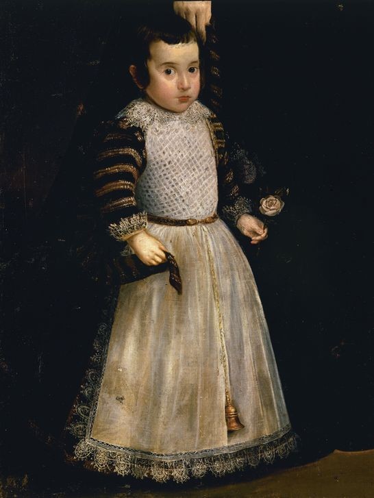 Diego Rodriguez de Silva y Velasquez, ANTONIA DE IPEÑARRIETA Y GALDOS Y SU HIJO DON LUIS (Kinderbild In Der Kunst,Kindermode,Kind,Mode,Rose,Barock,Gürtel,Schelle (Glocke),Blume)