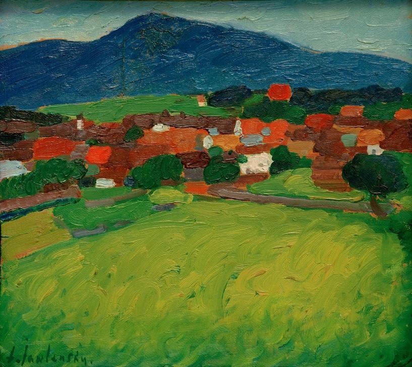 Alexej von Jawlensky, Dorf Murnau (Dorf,Kunst,Landschaft,Expressionismus,Der Blaue Reiter,Russische Kunst,Signatur)