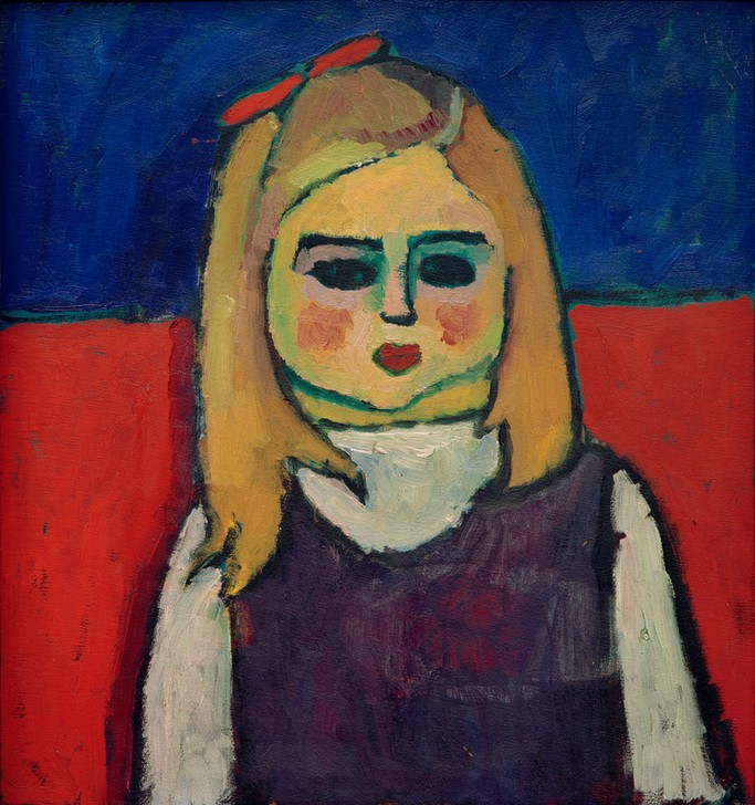 Alexej von Jawlensky, Kind (Kind,Kunst,Mädchen,Mensch,Portrait,Expressionismus,Der Blaue Reiter,Russische Kunst,Haarschleife,Blonde Haare,Blick Aus Dem Bild,Halbfigur,Farbigkeit,Farbe)