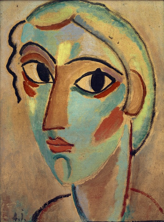 Alexej von Jawlensky, Mystischer Kopf: Mädchenkopf (halbseitlich), (Frau,Kunst,Mädchen,Mensch,Portrait,Expressionismus,Der Blaue Reiter,Russische Kunst,Kopf,Junge Frau,Halbprofil,Signatur)