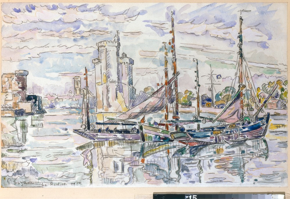 Paul Signac, Le Port de la Rochelle (Geographie,Hafen,Kunst,Segelboot,Pointillismus,Marinemalerei,Französische Kunst,Topographie,Schifffahrt)