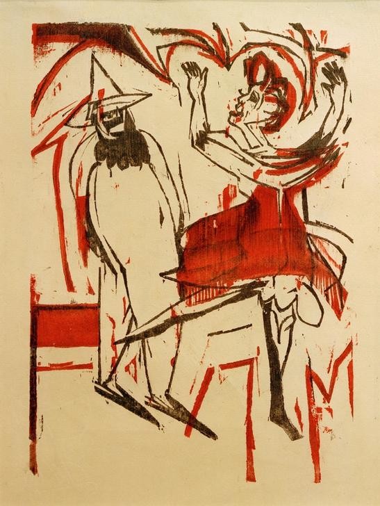 Ernst Ludwig Kirchner, Tanz (Deutsche Kunst,Frau,Kunst,Mann,Mensch,Musik,Tänzer,Tänzerin,Tanz,Expressionismus,Die Brücke,Paar,Tanzpaar,Bewegung)