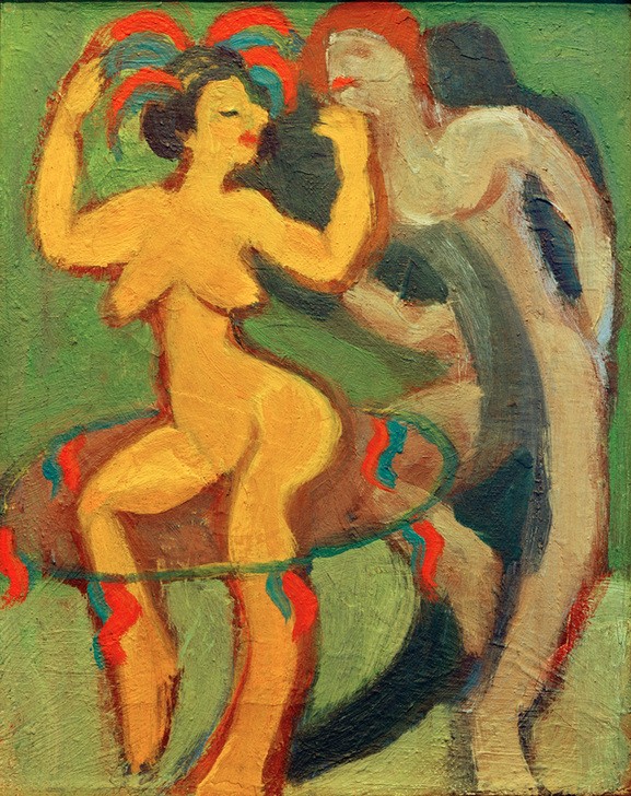 Ernst Ludwig Kirchner, Gelbe Tänzerin mit grauem Partner (Deutsche Kunst,Frau,Kunst,Mann,Mensch,Musik,Tänzer,Tänzerin,Tanz,Akt,Expressionismus,Die Brücke,Nacktheit,Paar,Tanzpaar)