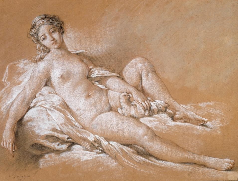 Francois Boucher, Venus à la colombe (Frau,Kunst,Mythologie,Taube,Akt,Rokoko,Französische Kunst,Erotische Kunst,Göttin,Sexualsymbol,Frau Und Tier,Liegen,Griechisch-Römische Mythologie)