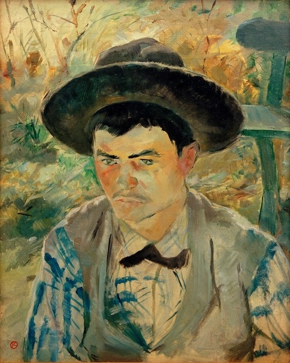 Henri de Toulouse-Lautrec, Le jeune Routy à Céleyran (Jugendstil,Kunst,Landarbeiter,Mann,Mensch,Impressionismus,Hut,Portrait,Weste,Französische Kunst,Landbevölkerung,Brustbild,Junger Mann)