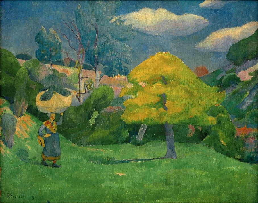Paul Serusier, Bretonne descendant au lavoir (Frau,Hausarbeit,Kunst,Landschaft,Volkskunde,Wolke,Baum,Wäsche,Landleben,Frauenleben,Landbevölkerung,Synthetismus,Bündel,Auf Dem Kopf Tragen,Land Und Leute,Wäscherin)