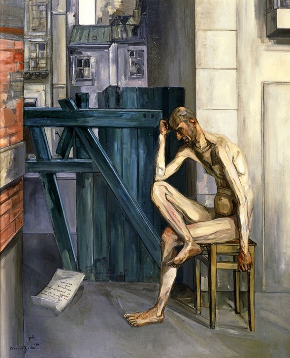 Francis Gruber, Job (Innenhof, Interieur, nackter Mann, nachdenklich, Melancholie, Hiob, Botschaft, Prüfung, Altes Testament, Expressionismus, Wunschgröße, klassische Moderne, Wohnzimmer,)