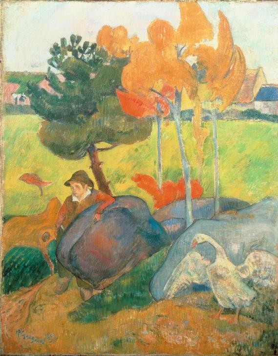 Paul Gauguin, Petit Breton à l’oie (Dorfkind,Kind,Kunst,Landschaft,Mensch,Vogel,Volkskunde,Gans (Zoologie),Französische Kunst,Knabe,Landbevölkerung,Synthetismus,Schule Von Pont-Aven)