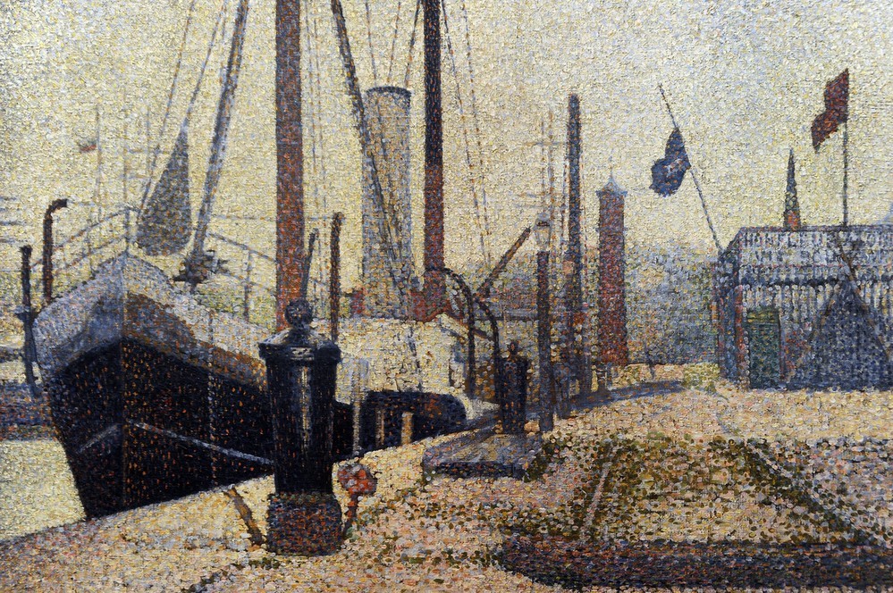 Georges Seurat, "The "María" in Honfleur", 1886 (Boot,Kunst,Malerin,Öl,Pointillismus,Einschiffung,Malen,Bootsanlegestelle)